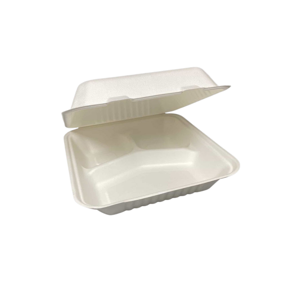 BAGASSE CLAMSHELL COMP CONTAINER