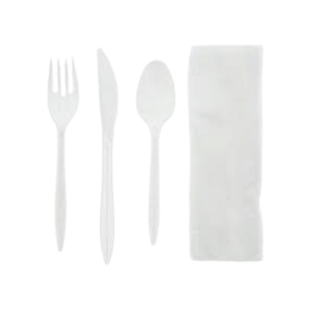 CUTLERY KIT FORK, KNIFE, NAPKIN WHITE