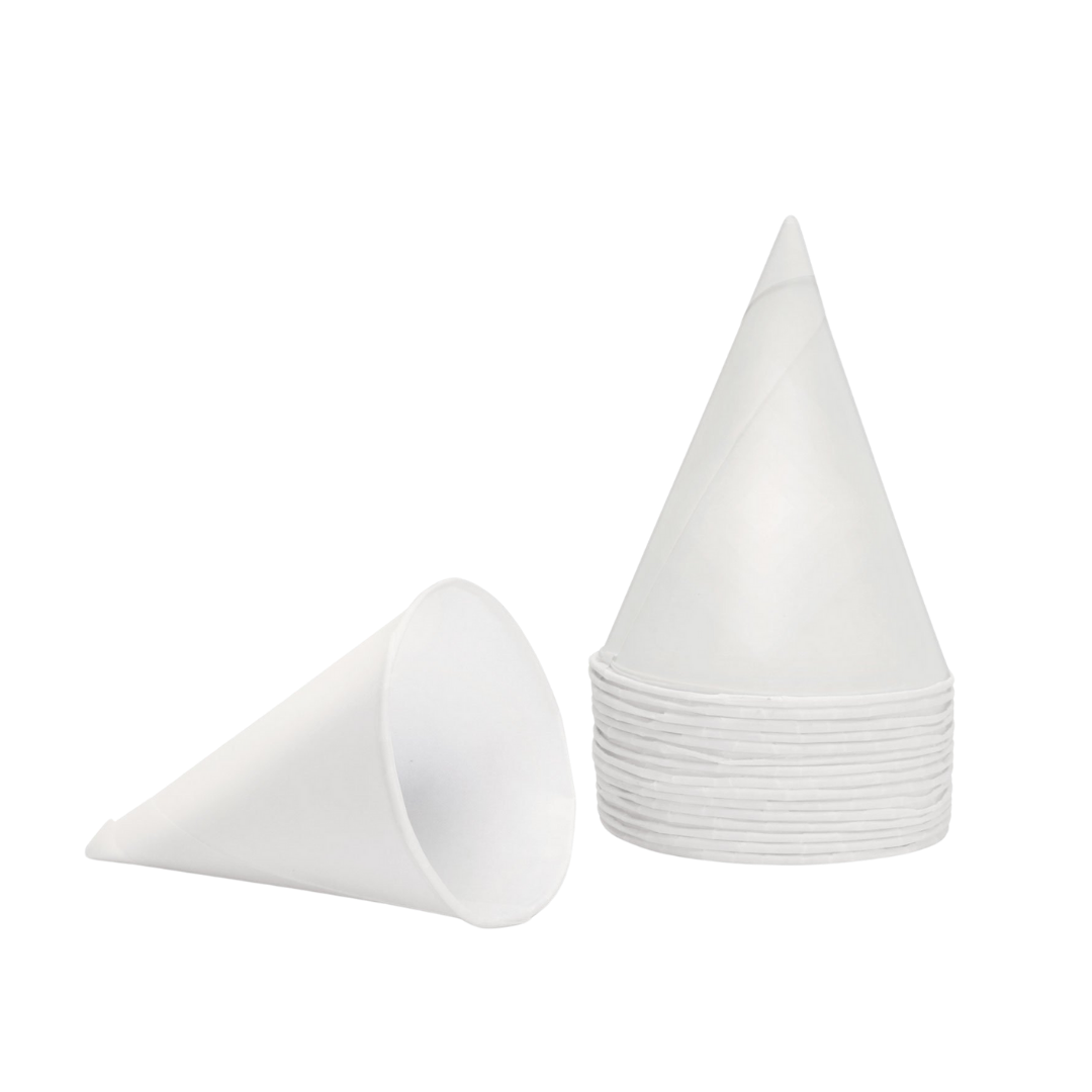 VASOS CÓNICOS DE PAPEL CON BORDE ENROLLADO BLANCO